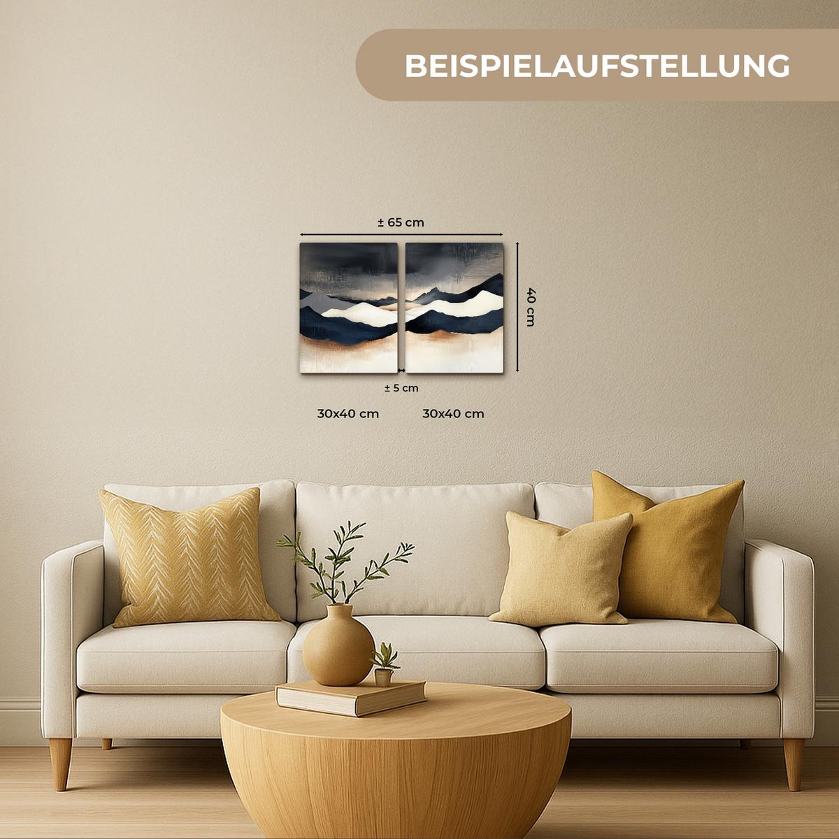 LEINWANDBILD 2er Set Landschaft - Abstrakt - Modern 60x40 cm - Dunkelblau, Textil (60/40cm) - MuchoWow