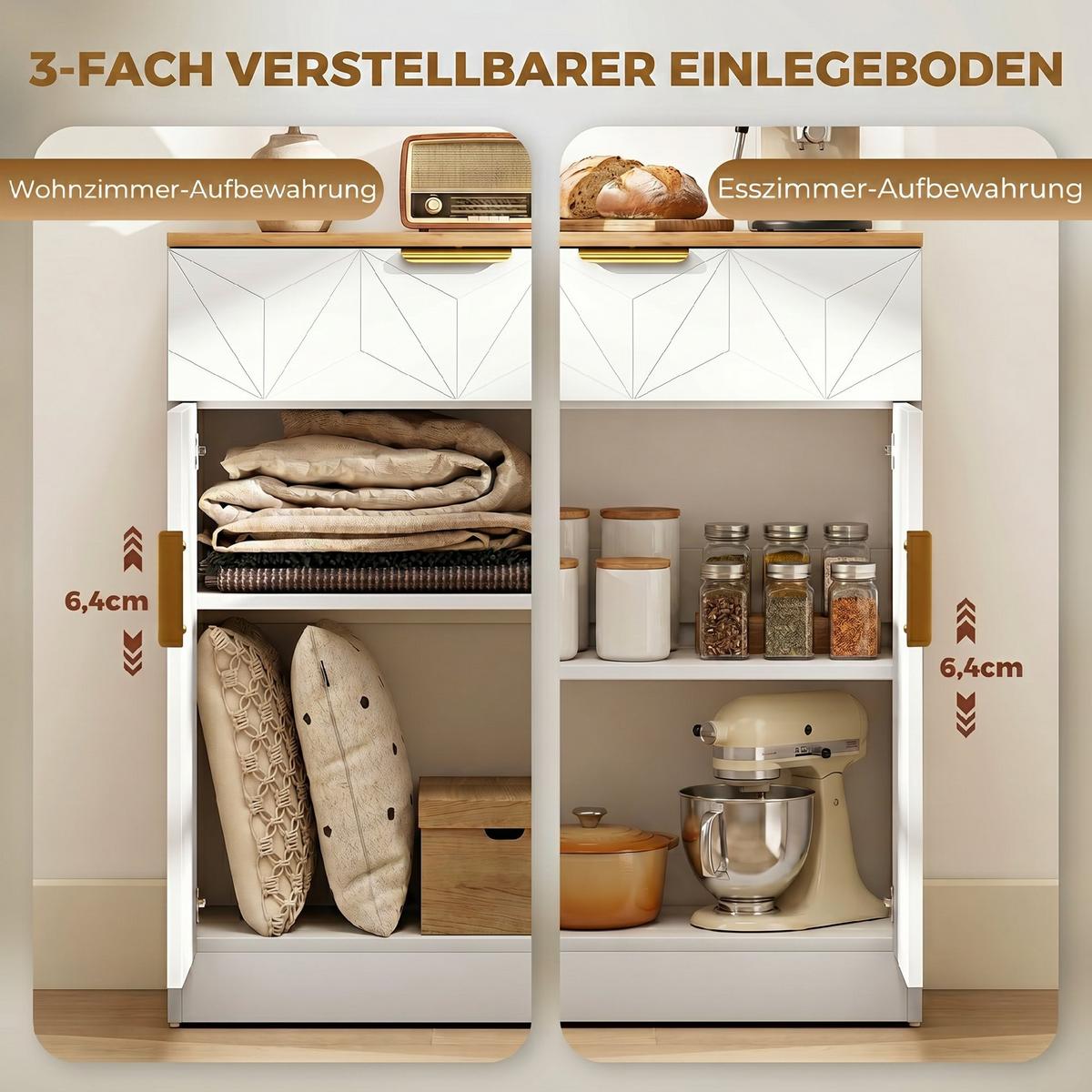 SIDEBOARD MDF Weiß - Goldfarben/Weiß, Holzwerkstoff/Kunststoff (32/82/60cm) - HOMCOM