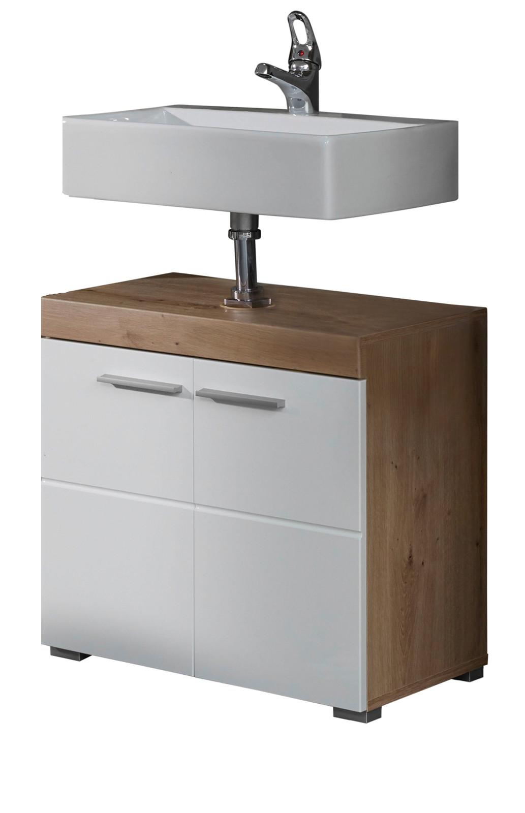 WASCHBECKENUNTERSCHRANK weiß Hochglanz, Eiche Badschrank 60 x 56 cm - Eichefarben/Weiß, Holzwerkstoff/Kunststoff (60/56/34cm) - Top.Furn
