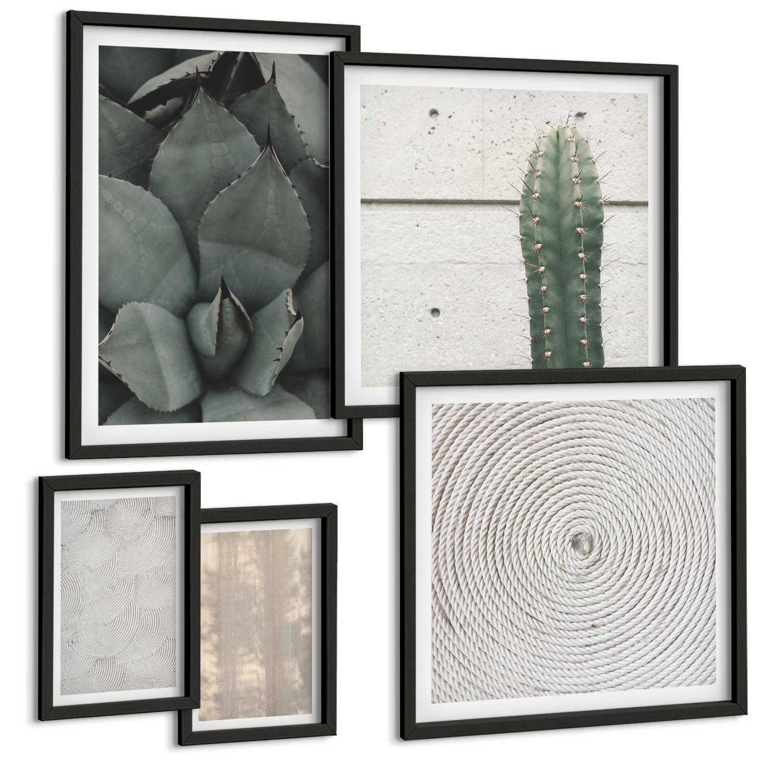 BILDER SET 5er Set - 50x50 cm & 20x30 cm & 40x60 cm Schwarzer Rahmen - Sommerliche Texturen aus den Tropen - Schwarz, Kunststoff (40/60cm) - TULUP