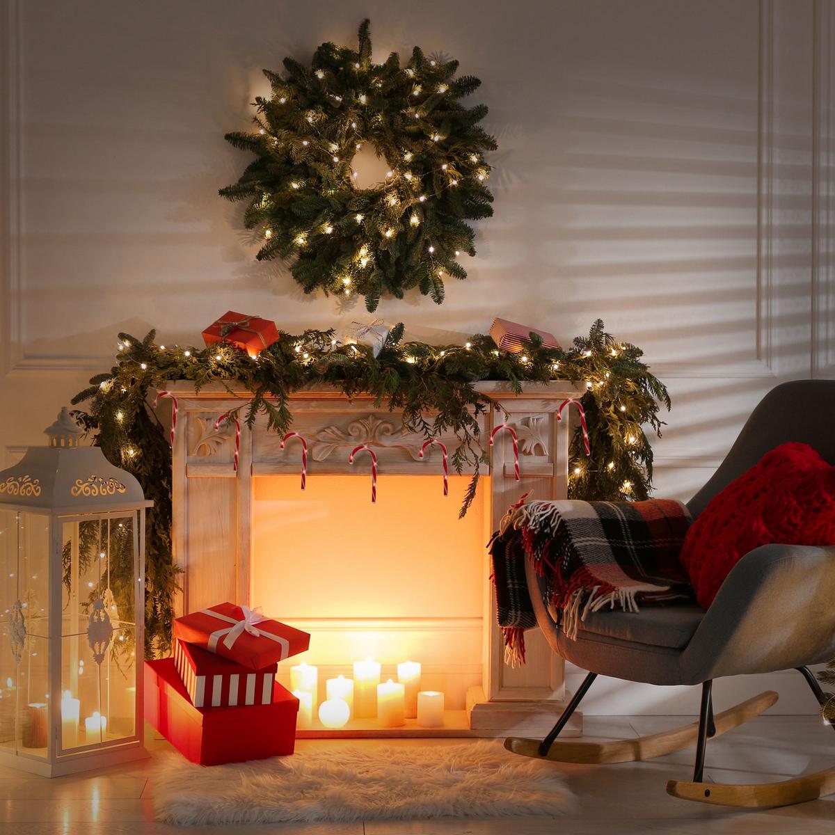 LICHTERKETTE 330 cm 7 Zuckerstangen mit 28 LED Warmweiß - Rot, Kunststoff (330cm) - ECD-Germany