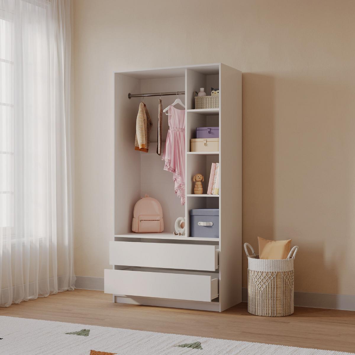 KINDERKLEIDERSCHRANK Trento Weiß 100 x 200 cm mit 2 Schubladen - Weiß, Holzwerkstoff (100/200/50cm) - Livinity®