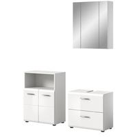 BADMÖBEL-SET weiß Hochglanz 3-teilig 135 cm, Badmöbel mit viel Stauraum - Weiß Hochglanz/Silberfarben, Glas/Holzwerkstoff (135/185/30cm) - Inn.Furn