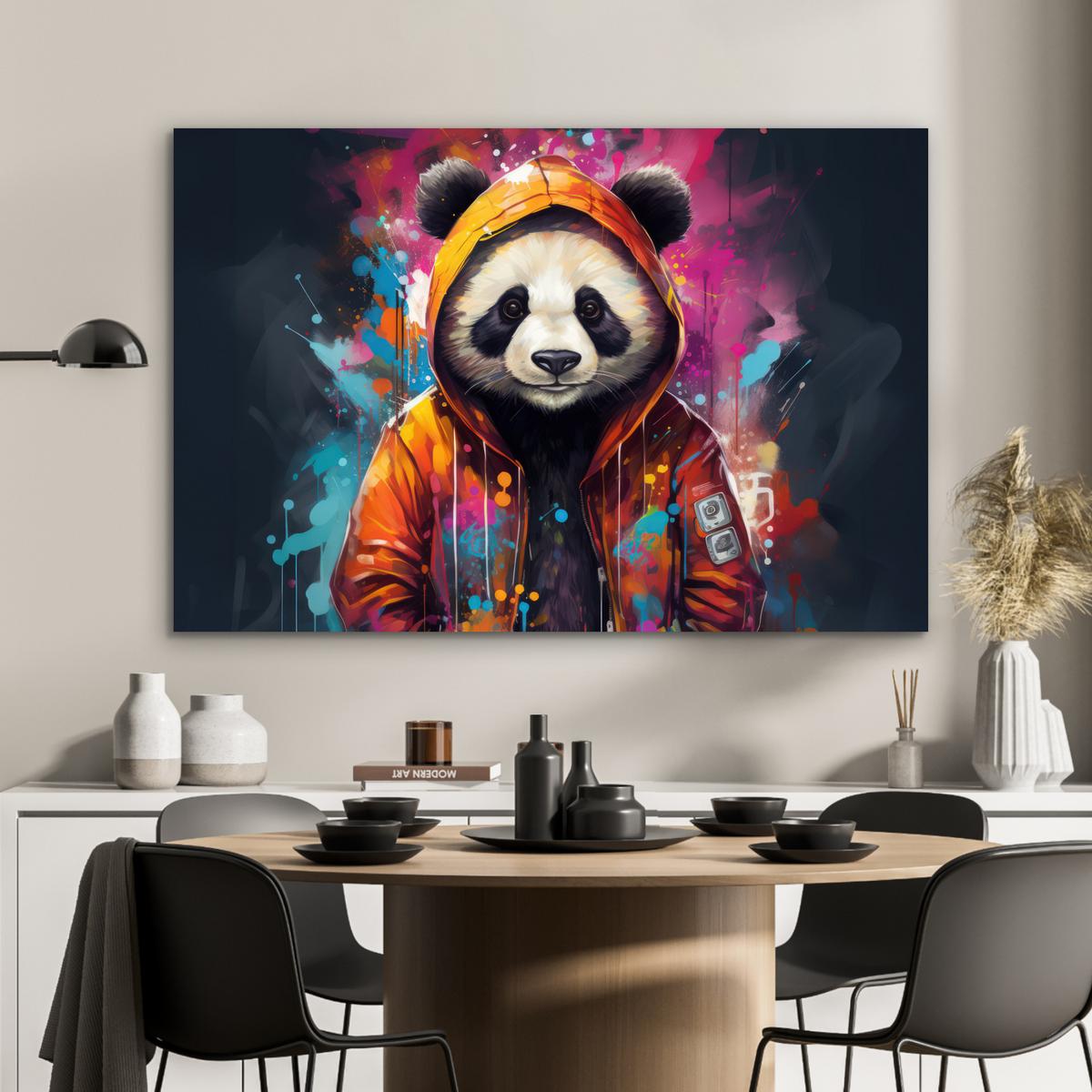 METALLBILD Panda - Jacke - Graffiti - Orange Wanddeko 90x60 cm - Orange, Metall (90/60cm) - MuchoWow