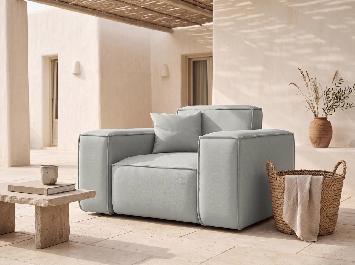 GARTENSESSEL Lorento Outdoor Polster-Loungesessel, Hellgrau Kunstleder 121/73/92 cm - Hellgrau, Textil (121/73/92cm) - WFL GROUP