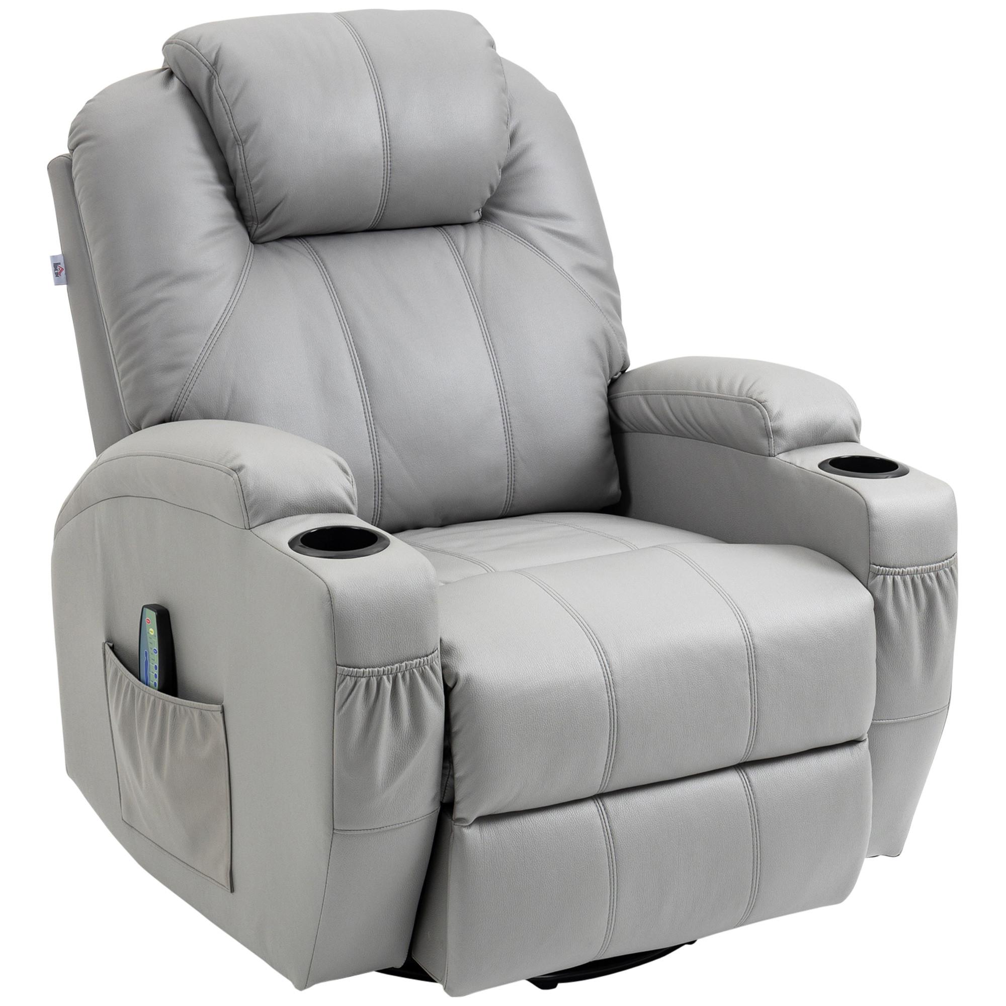 MASSAGESESSEL Relaxsessel mit Massagefunktion, Ruhesessel mit Fernbedienung - Schwarz/Grau, Leder/Metall (99/106/89cm) - HOMCOM