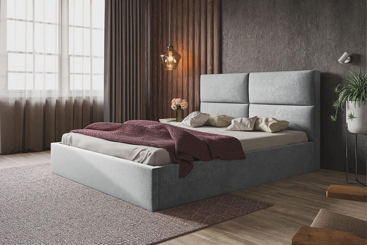 BETT 160x200 - Polsterbett mit Bettkasten und Holzrahmen - Modern Betten - Weicher Jasminstoff - Kollektion Lizbona, Grau - Grau, Holz/Kunststoff - Alpi-Möbel