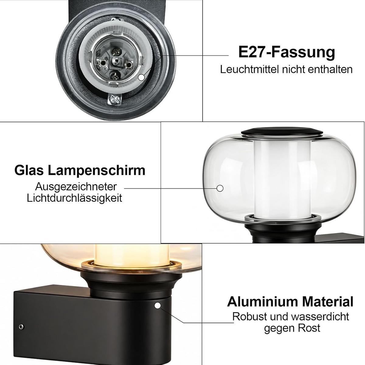 AUSSENWANDLEUCHTE Aklenly 15.7/7.5/15.7 cm - Schwarz, Glas/Metall (15.7/15.7/7.5cm) - ZMH