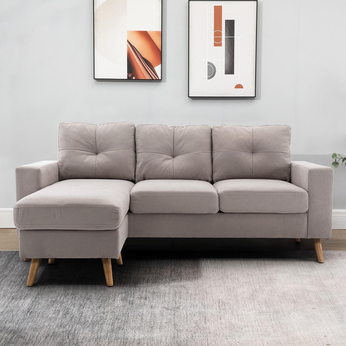 ECKSOFA Eckcouch in L-Form, Eckgarnitur in Leinenoptik Couchgarnitur Hellgrau - Hellgrau/Naturfarben, Holz/Textil (136/193cm) - HOMCOM