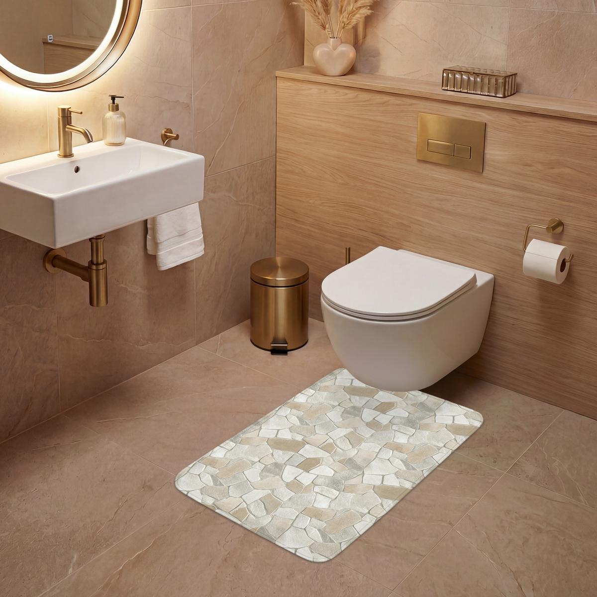WC-VORLEGER Mosaik - Steine - Beige WC Teppich 50x80 cm - Beige, Textil (50/1cm) - OnlyWow