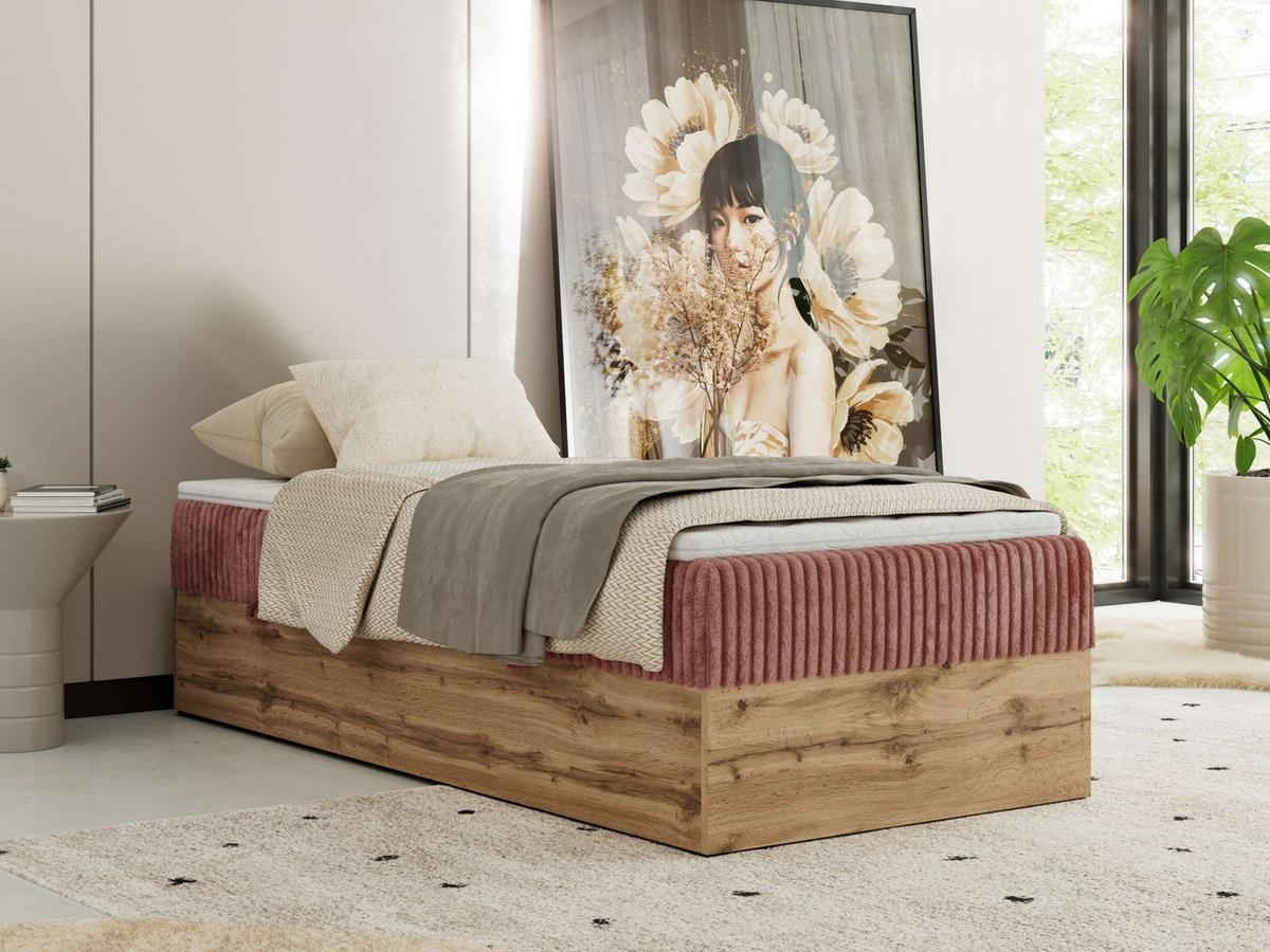BOXBETT WOOD ZERO 90/200 - Rosa Cord - H3 - Topper Visco - Rosa, Textil (90/200cm) - MKS
