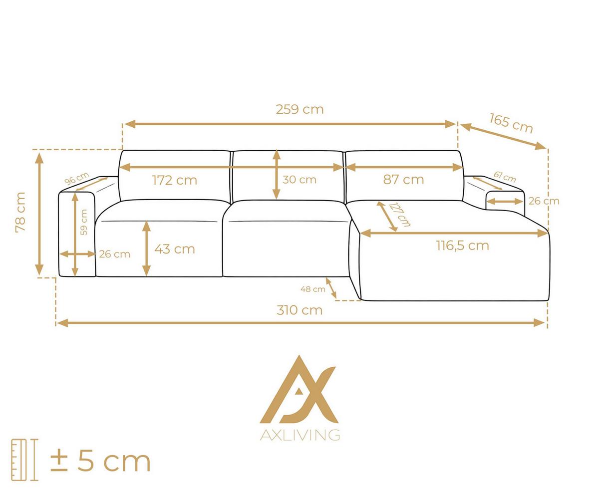 ECKSOFA L Form Didim mini Dunkelgrau 310/165/78 cm – stilvolle kleine Eckcouch R - Schwarz, Kunststoff/Textil (310/165cm) - AX Living