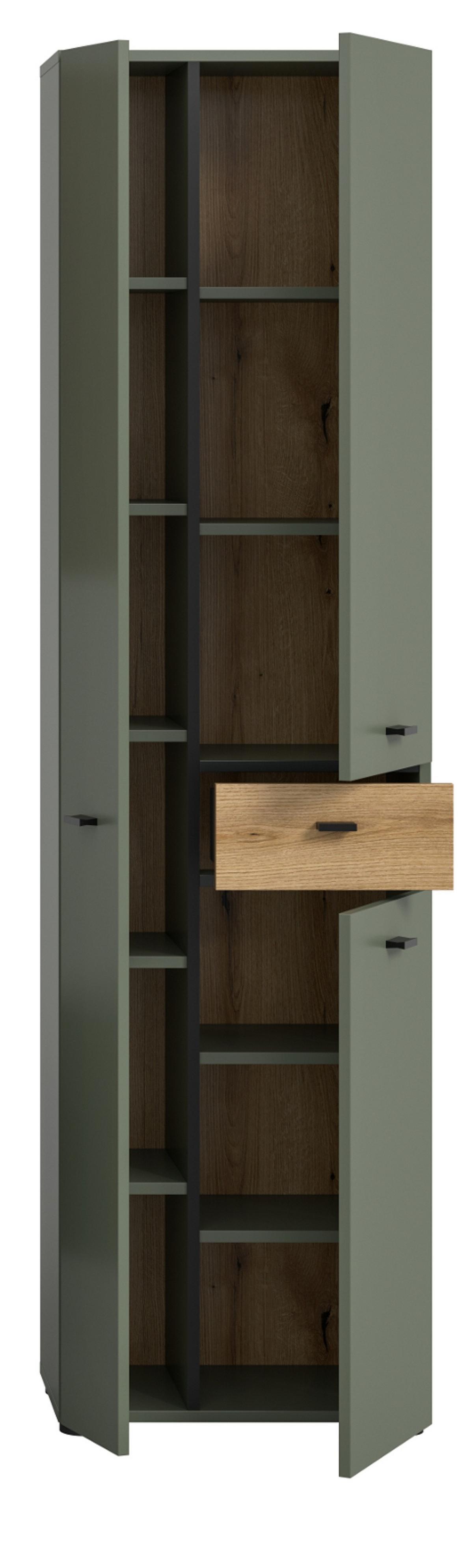 HOCHSCHRANK grün, Evoke Eiche 51 x 191 cm, Badschrank mit viel Stauraum - Eichefarben/Schwarz, Holzwerkstoff/Kunststoff (51/191/30cm) - Inn.Furn