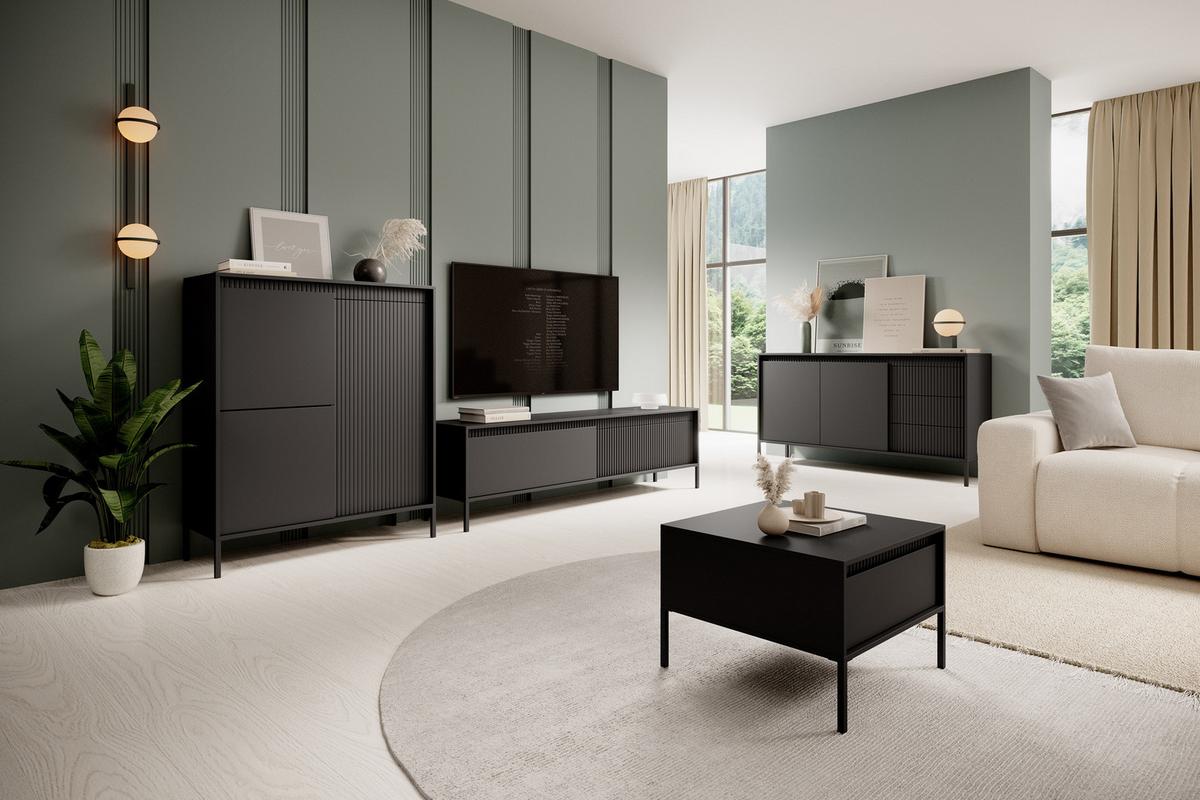 HIGHBOARD Cindy in Schwarz 104/123/40 cm - Schwarz, Holzwerkstoff/Metall (103.5/123.4/39.5cm) - WFL GROUP