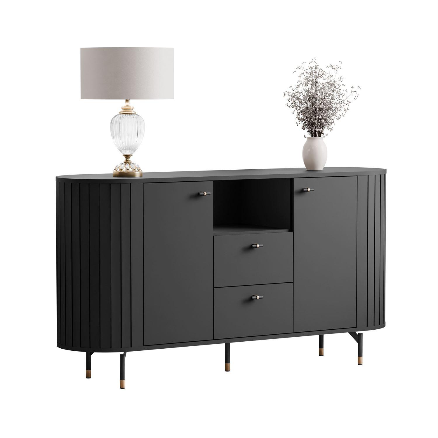 SIDEBOARD ELODIE 150 2T2S Schwarz - Eichefarben, Holzwerkstoff (150/81/40cm) - Lookway