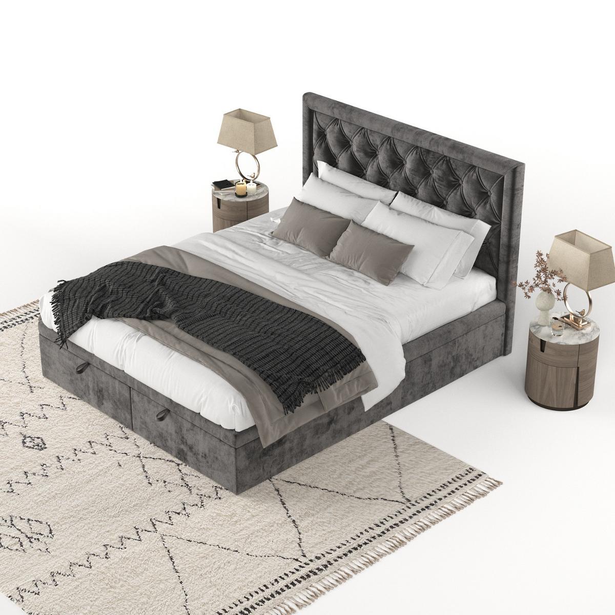 POLSTERBETT Nicobar mit Stauraum 160/200 cm Stahl im Lotta Stoff - Graphitfarben/Schwarz, Holz/Holzwerkstoff (160/200cm) - AltaBeds