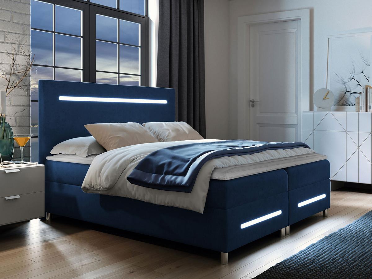 BOXBETT Enter LED - H3 - Dunkelblau, Holz (180/200cm) - MIRJAN24