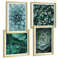 BILDER SET 4er Set - 50x50 cm & 40x60 cm Goldrahmen - Sukkulenten in Grün und Türkis - Goldfarben, Kunststoff (50/50cm) - TULUP