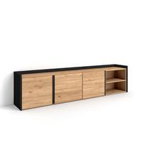 LOWBOARD, Eiche und Schwarz, 207/35/50cm - Braun, Holzwerkstoff (207/50/35cm) - Skraut Home