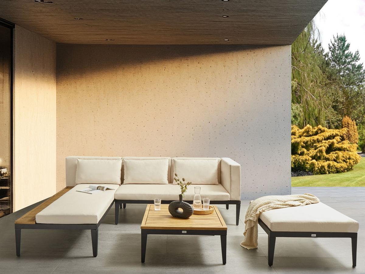 LOUNGE-SET 3-Sitzer Beige Bracciano - Hellbraun/Beige, Holz - Beliani