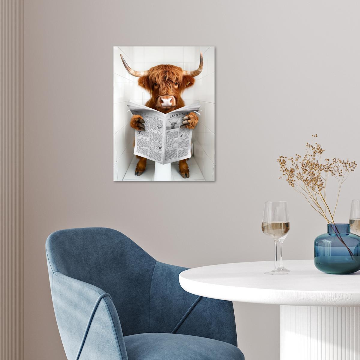 POSTER Schottischer Highlander - Tier - Zeitung - Toilette Wandbilder 30x40 cm - Kastanienfarben, Papier (30/40/0.1cm) - MuchoWow