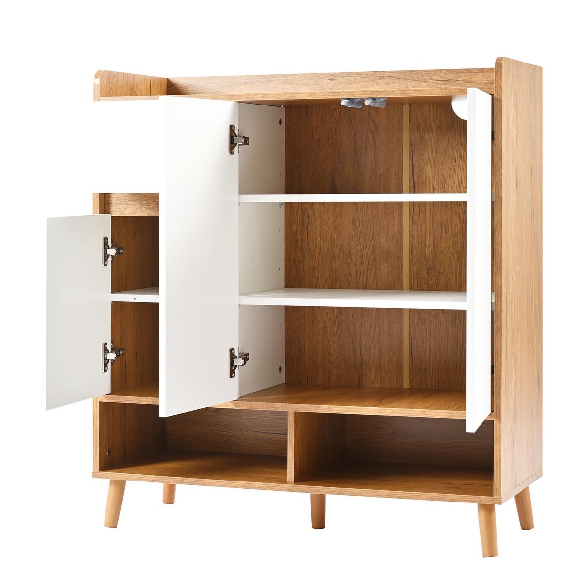 SCHUHSCHRANK in Weiß & Natur mit Massivholzbeinen & Push-to-Open-Funktion - Walnussfarben, Holzwerkstoff (90/99/35cm) - Urban Meuble