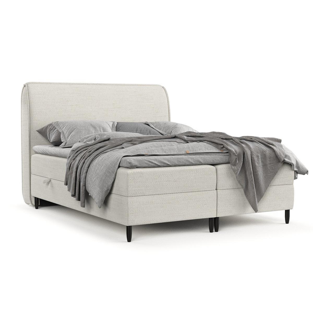 BOXBETT Lunaro 200/200 cm Creme im Modesto Stoff - Creme/Schwarz, Holz/Holzwerkstoff (200/200cm) - AltaBeds