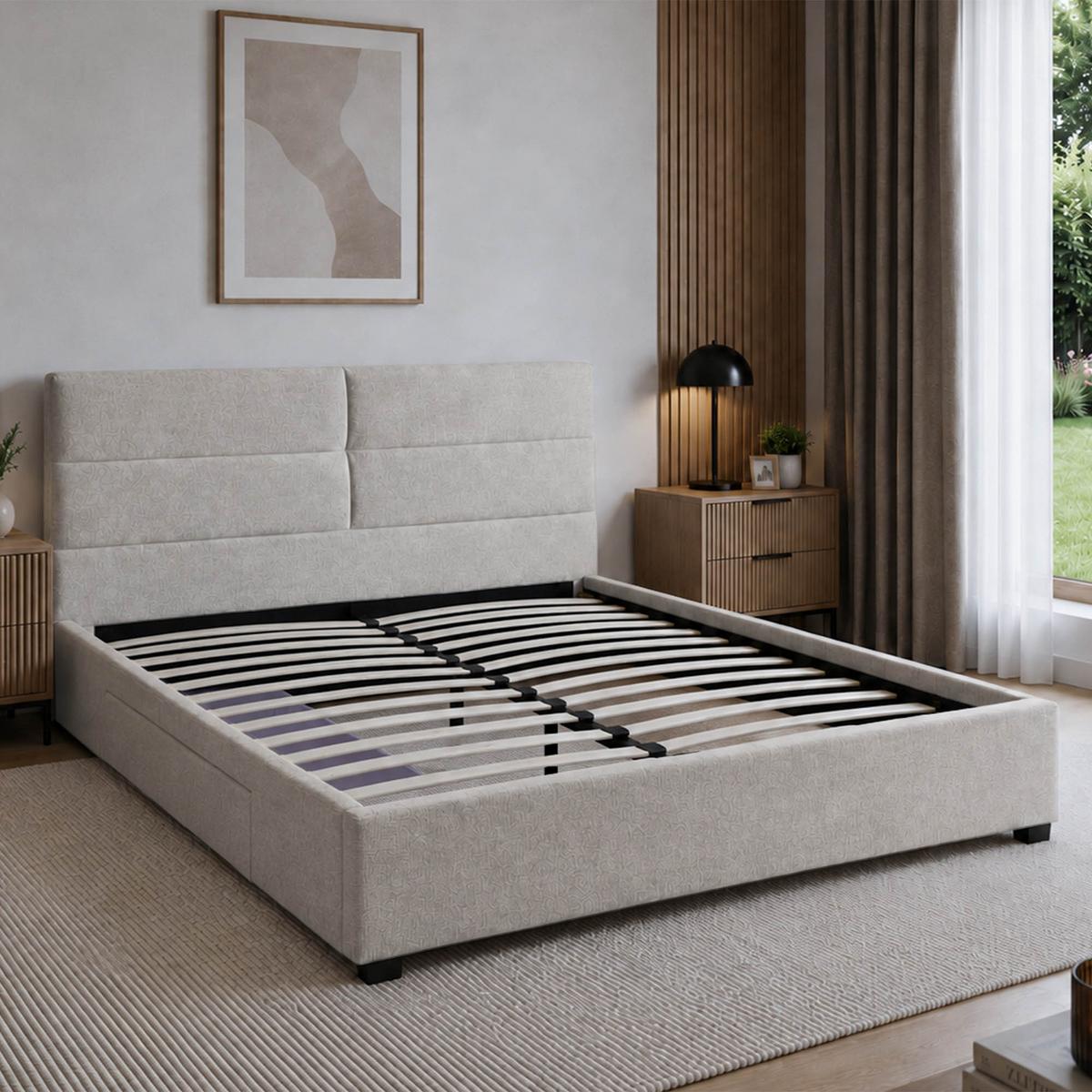 POLSTERBETT Aurea Doppelbett 160x200 cm mit Schublade, ohne Matratze, Chenille-Stoff, Beige - Beige/Schwarz, Textil (160/200cm) - Beautysofa