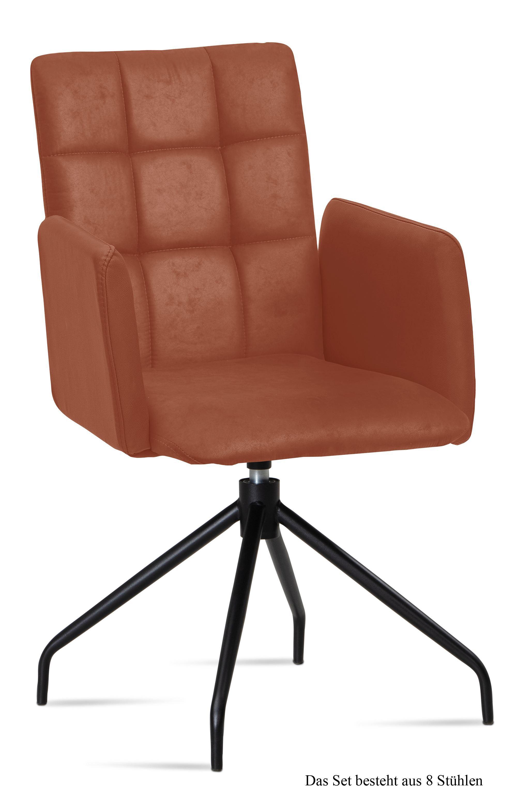 ARMLEHNSTUHL drehbar (8er-Set) Dollie 52x91x60 Schwarz/Cognac - Cognac/Schwarz, Kunststoff (60/91/52cm) - 58aufmkessel