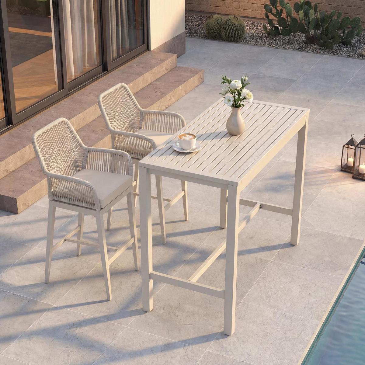 SET BARTISCH + BARHOCKER eckig Beige 3er Set-Set - Beige, Metall (65/130/105cm) - MCW