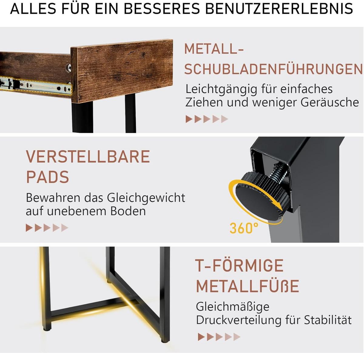 SCHREIBTISCH 75cm Vintage Eiche Dekor - Braun, Holz (55/120/75cm) - COSTWAY