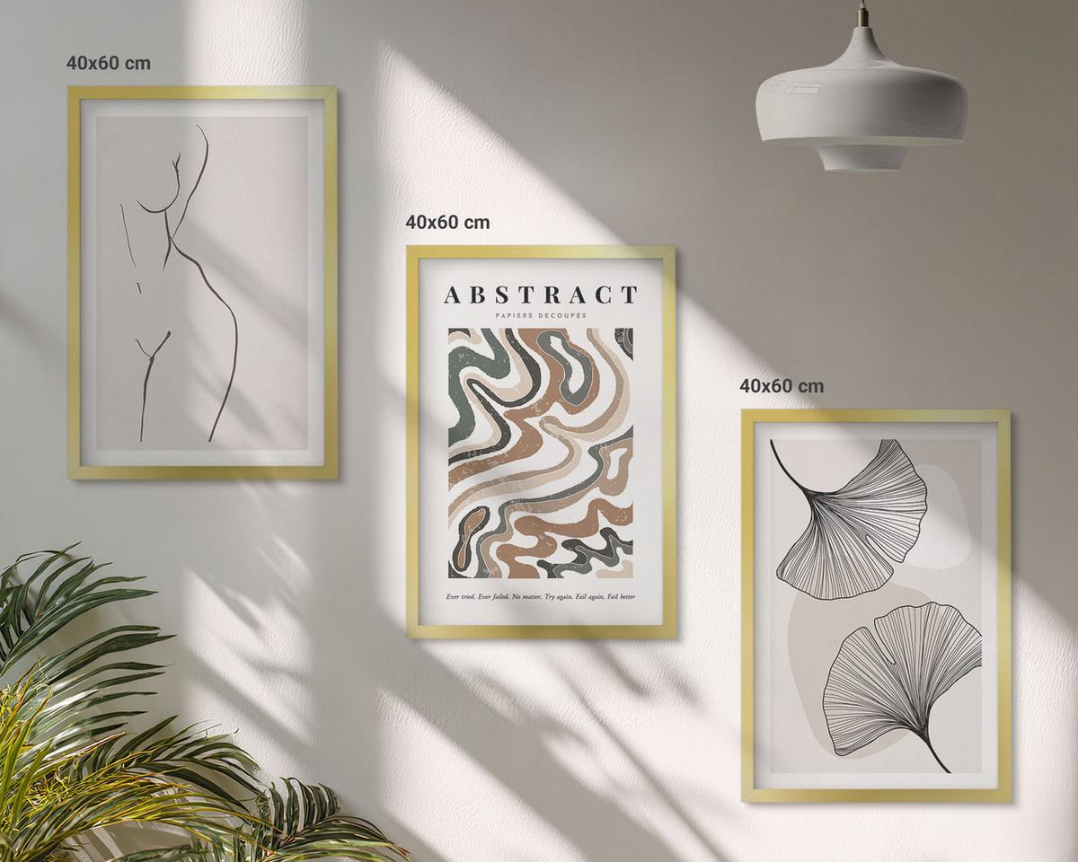 BILDER SET 3er Set - 40x60 cm Goldrahmen - Abstrakte Boho-Musterformen - Goldfarben, Kunststoff (40/60cm) - TULUP