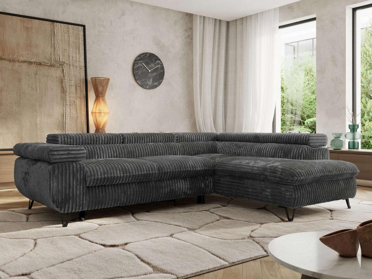 ECKSOFA PABLO L Dunkelgrau Cord - Rechts Seite - Dunkelgrau/Schwarz, Textil/Metall (273/208cm) - MKS