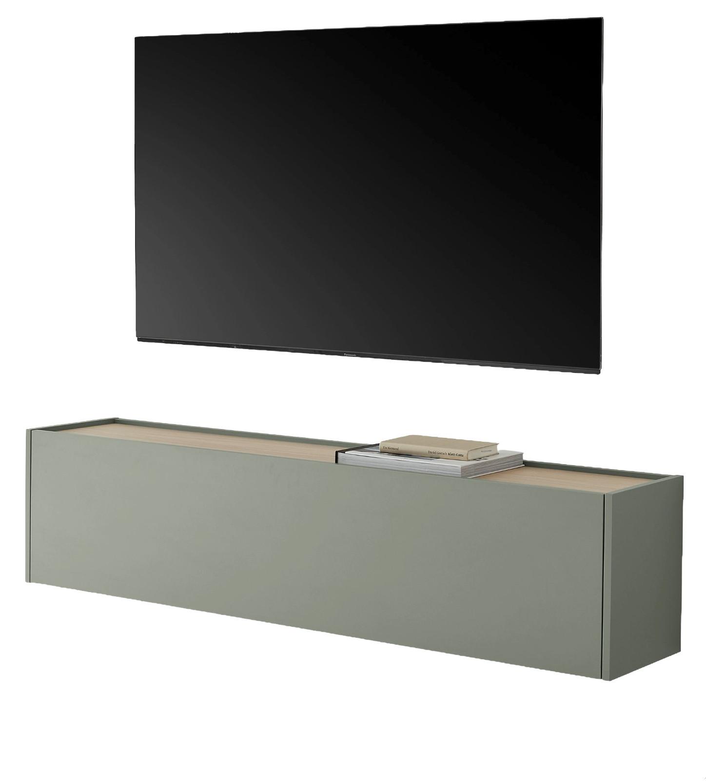 TV-LOWBOARD in Salbei Grün mit Eiche, Hängeschrank mit Stauraum, 150 cm - Salbeigrün/Eichefarben, Holz/Holzwerkstoff (150/35/30cm) - Furn.Design