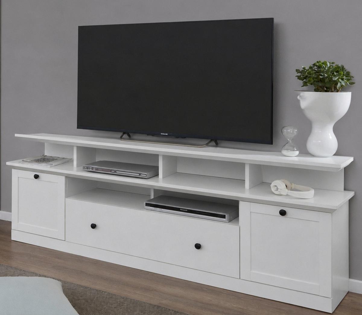 WOHNWAND weiß Set 3-teilig 273 cm, Wohnzimmer Schränke im landhaus-Stil - Silberfarben/Weiß, Glas/Holzwerkstoff (273/180/41cm) - Top.Furn