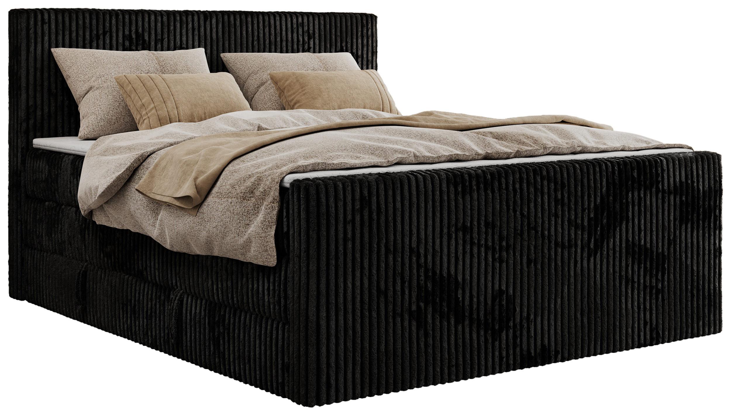 BOXSPRINGBETT TILIANO KING DUO 160/200 - Schwarz Cord - H3 - Schwarz, Textil (160/200cm) - MKS