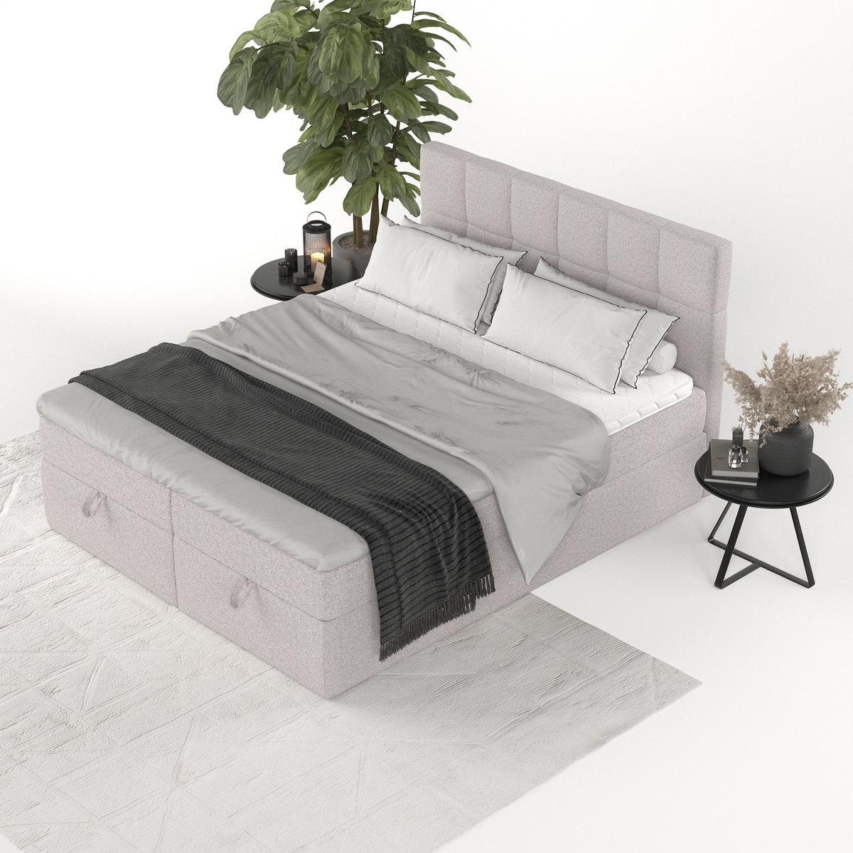 BOXBETT Savio 200/200 cm Beige im Riva Stoff - Beige/Schwarz, Holz/Holzwerkstoff (200/200cm) - AltaBeds