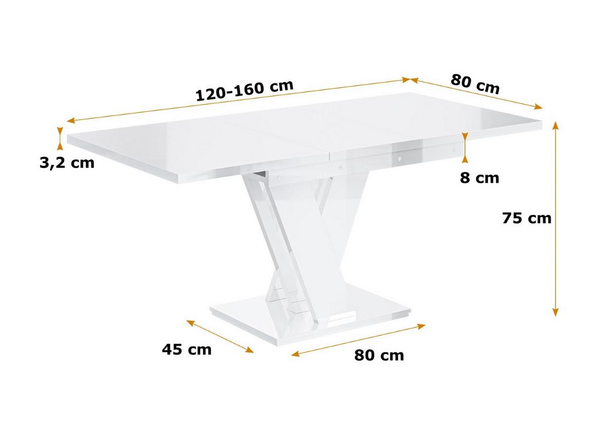ESSTISCH ausziehbar 120 -160x80x75 cm - Hochglanz Weiß - ASIV - Weiß Hochglanz, Holzwerkstoff (120/80/75cm) - ALTDECOR