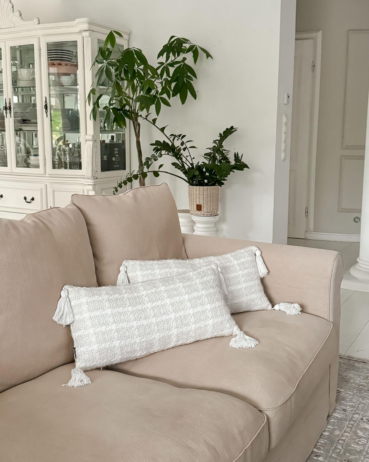 DEKOKISSEN 2er-Set Beige 30/60 cm Douris - Beige/Weiß, Textil (30/60cm) - Beliani