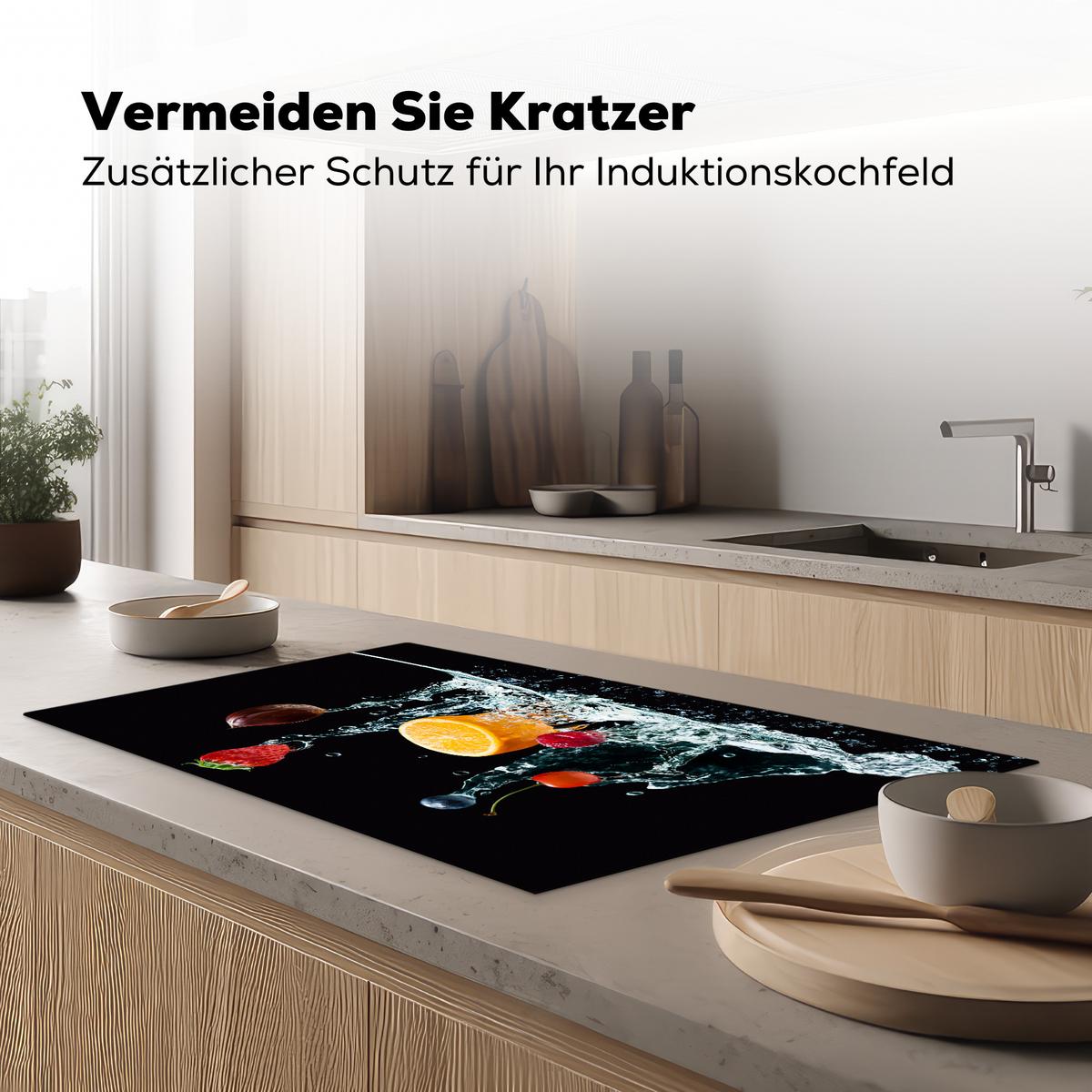 HERDABDECKPLATTE Wasser - Obst - Orange - Erdbeere - Kirsche - Schwarz Ceranfeldabdeckung 90x52 cm - Orange, Kunststoff (90/52/0.2cm) - MuchoWow