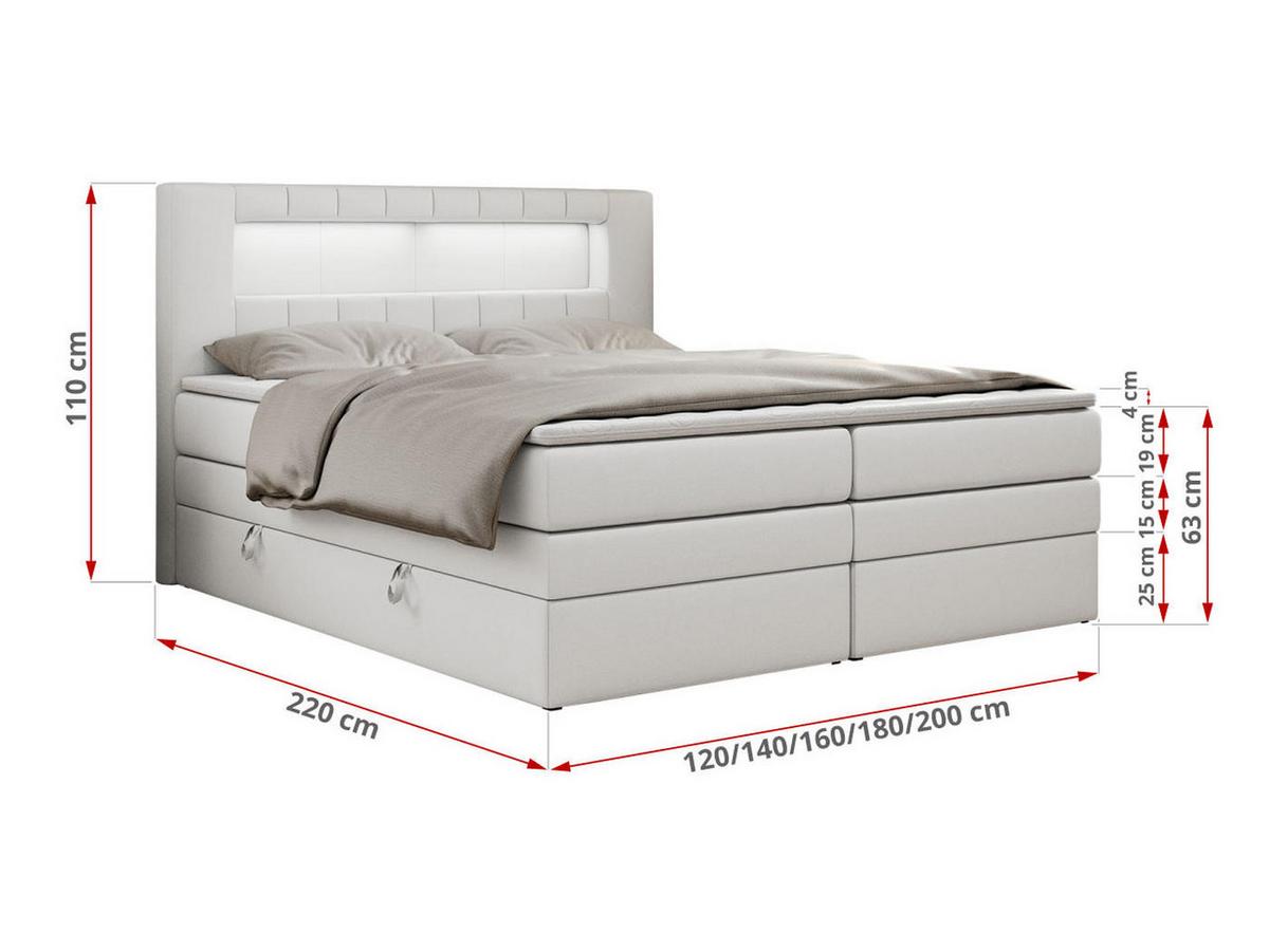 BOXSPRINGBETT GOLD-5 KING LED 120/200 Weiß Kunstleder - H4 - Weiß, Holz/Textil (120/200cm) - MKS