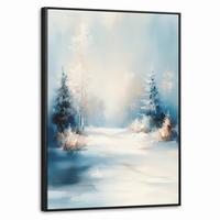 LEINWAND Bilder mit Rahmen - Wald – Winter – Natur – Abstrakt – Schnee - 50x70 - Weiß, Textil (50/70cm) - MuchoWow