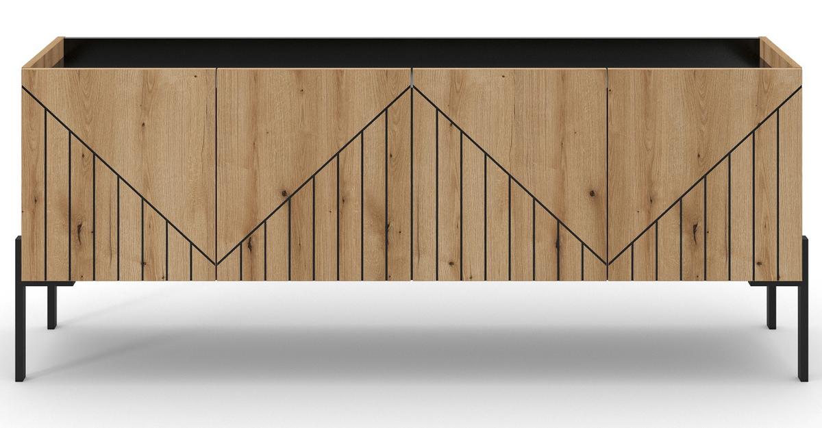TV-LOWBOARD Evoke Eiche, TV Unterteil 153 cm, mit Soft-Close und Komforthöhe 62 cm - Eichefarben/Schwarz, Holzwerkstoff/Metall (153/62/40cm) - Inn.Furn