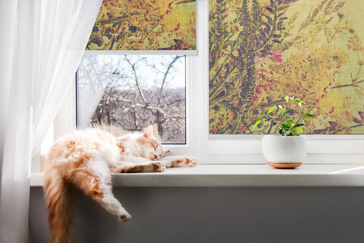 INNENROLLO - Fensterrollo - Rollo - 80x180 cm - Pflanzen - Gelb, Kunststoff (80/180/0.5cm) - TULUP