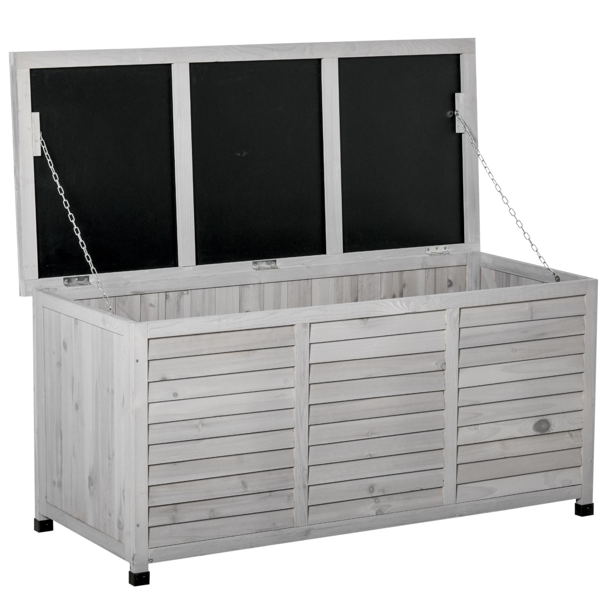 GARTENBOX Kissenbox Aufbewahrungsbox Gartentruhe, wetterbeständig, Massivholz, Grau - Hellgrau, Holz (56/60/127cm) - Outsunny