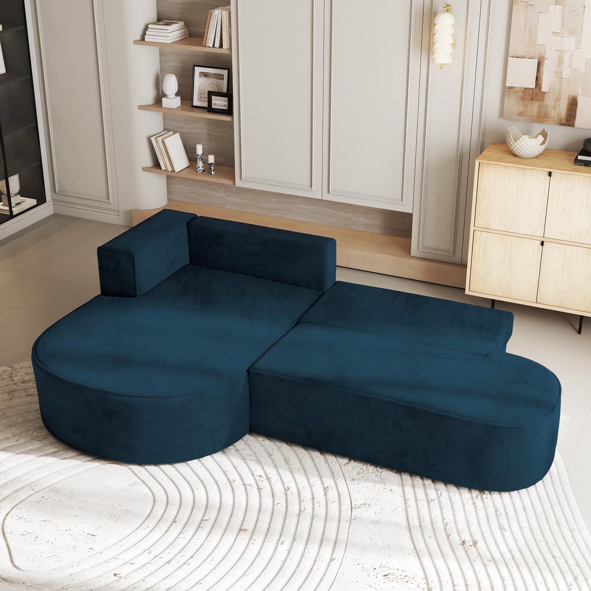 ECKSOFA CORTIO M L-S Blau Velours-Stoff mit Schlaffunktion - Blau/Grau, Holz/Kunststoff (265/174cm) - MASSENO