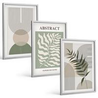 BILDER SET 3er Set - 40x60 cm Silberner Rahmen - Botanische Boho-Abstraktionen - Silberfarben, Kunststoff (40/60cm) - TULUP