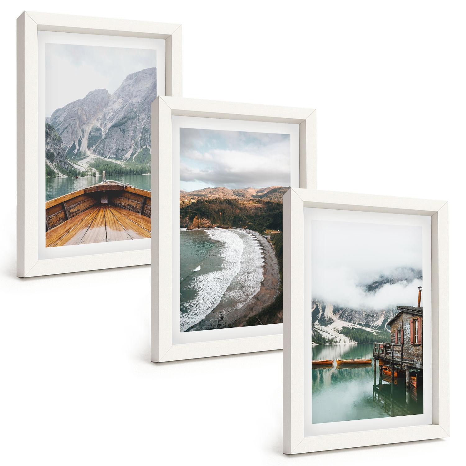 BILDER SET 3er Set - 20x30 cm Weißer Rahmen - Berge, See, Boot, Strand, Landschaft - Weiß, Kunststoff (20/30cm) - TULUP