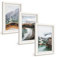 BILDER SET 3er Set - 20x30 cm Weißer Rahmen - Berge, See, Boot, Strand, Landschaft - Weiß, Kunststoff (20/30cm) - TULUP