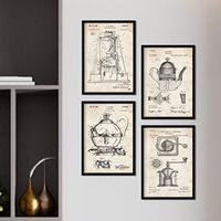 POSTER Set mit 4 Jahrgang cafeteras Patenten A4 Schwarzer Rahmen - Schwarz, Papier (29.7/3cm) - Nacnic